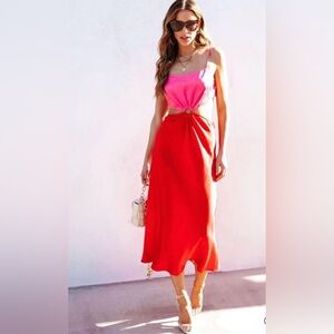 Vici Lush Vivica Pink Red Satin Cutout
Midi Dress Size Medium. NWOT